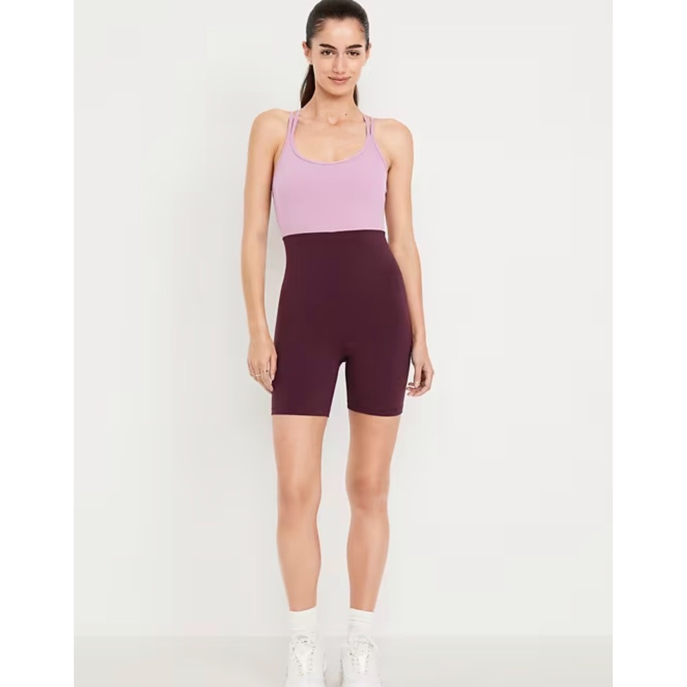 Old Navy StudioSmooth Bodysuit Pink Colorblock Strappy Go Dry Athletic Sz XL